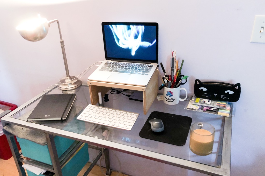 The author's slightly cleaner desk. Way better for getting work done.